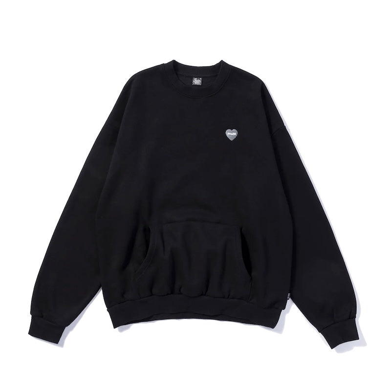 POLeR　クルースウェット　"FURRY HEART KANGAROO CREW SWEAT"　(Black)