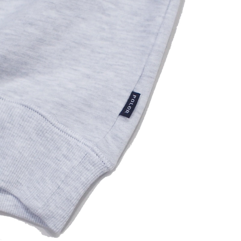 POLeR クルースウェット PORTLAND RAGLAN CREW SWEAT グレー サイド ピスネーム