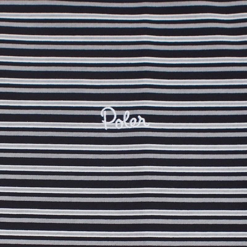 POLeR クルースウェット STRIPED LIGHTWT CREW SWEAT (Black) 商品画像 ロゴ刺繍