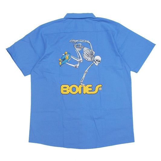 POWELL PERALTA S/Sシャツ SK8BOARD SKELTON S/S WORK SHIRTS ブルー 商品画像 背面
