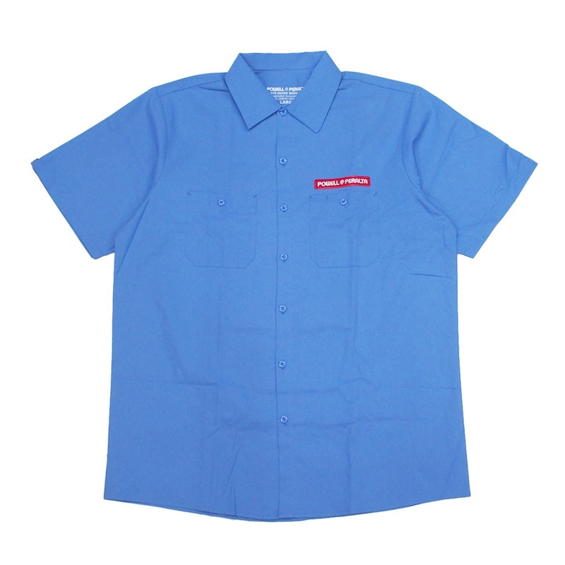 POWELL PERALTA S/Sシャツ SK8BOARD SKELTON S/S WORK SHIRTS ブルー 商品画像 正面