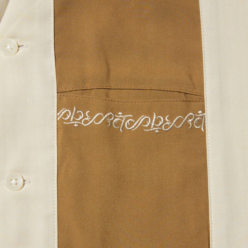 RADIALL　S/Sシャツ　"FLEETLINE FRIDAY OPEN COLLARED SHIRT S/S"　(Root Beer x Off White)