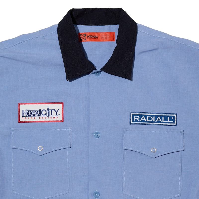 RADIALL S/Sシャツ LOWLANE REGULAR COLLARED SHIRT ブルー 正面 クローズアップ