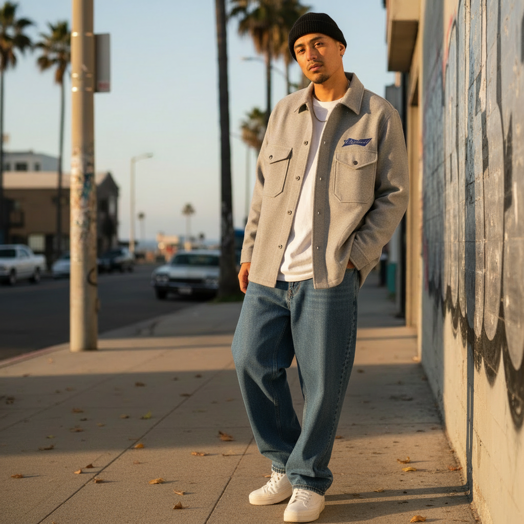 RADIALL CPOシャツ グレー 着用　全身