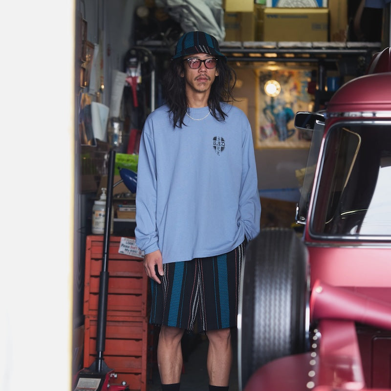 RADIALL L/STシャツ ROAD CHARM L/S TEE スチールブルー 着用画像 正面