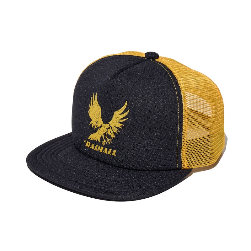 RADIALL キャップ EAGLE TIP TRUCKER MESH CAP ブラック/イエロー 商品画像 正面