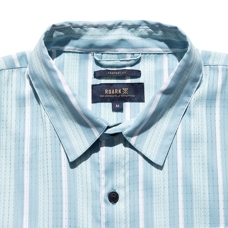 ROARK REVIVAL　S/Sシャツ　"VERTICAL STRIPE BLESS UP SS"　(Stripe Dusty Blue)