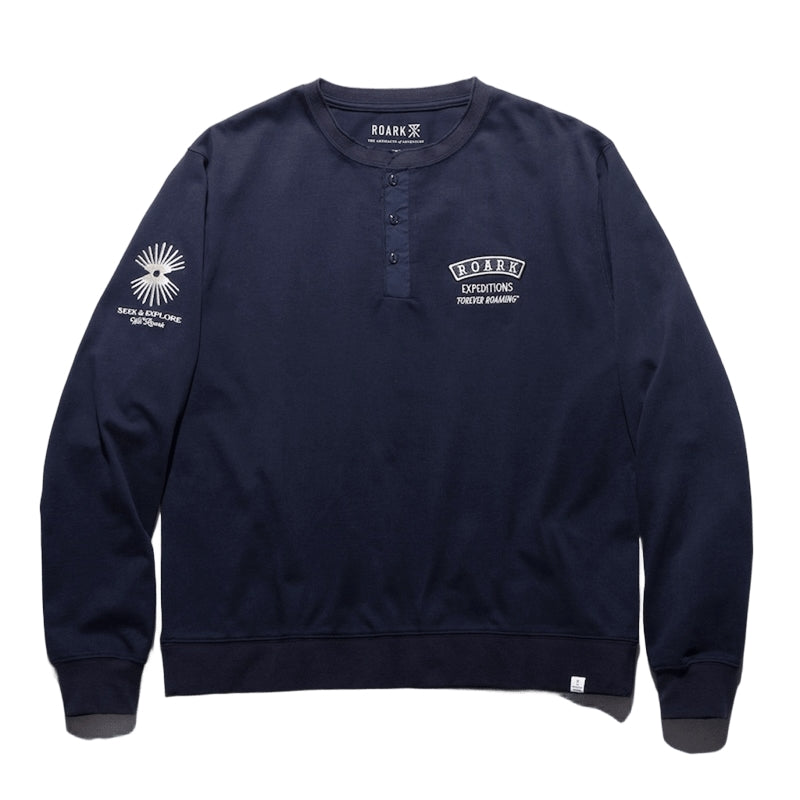 ROARK L/STシャツ ROAMING 14oz H/W HENLY NECK L/S TEE ネイビー 商品画像 正面