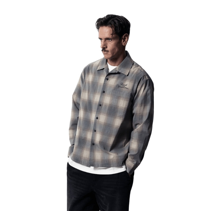 ROARK L/Sシャツ WILDCAMP LS SHIRT (Faded Brown) 着用画像 正面 2