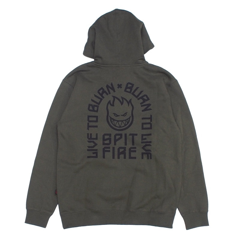 SPITFIRE パーカー LTB ARCH HEAVYWEIGHT ZIP UP HOODIE オリーブ 商品画像 背面
