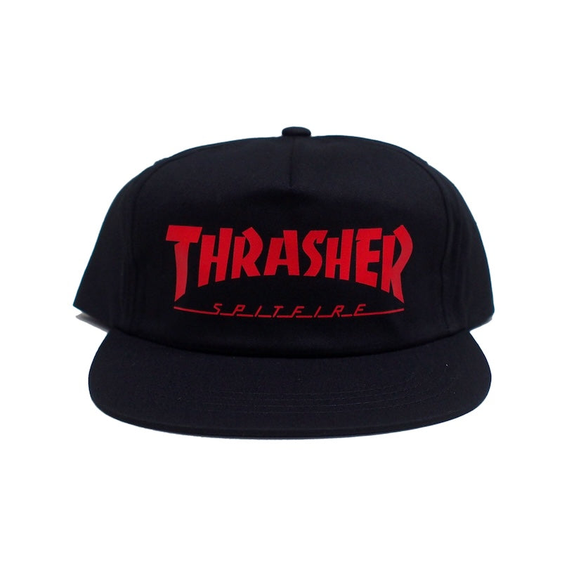 THRASHER x SPITFIRE コラボスナップバックキャップ ブラック 正面