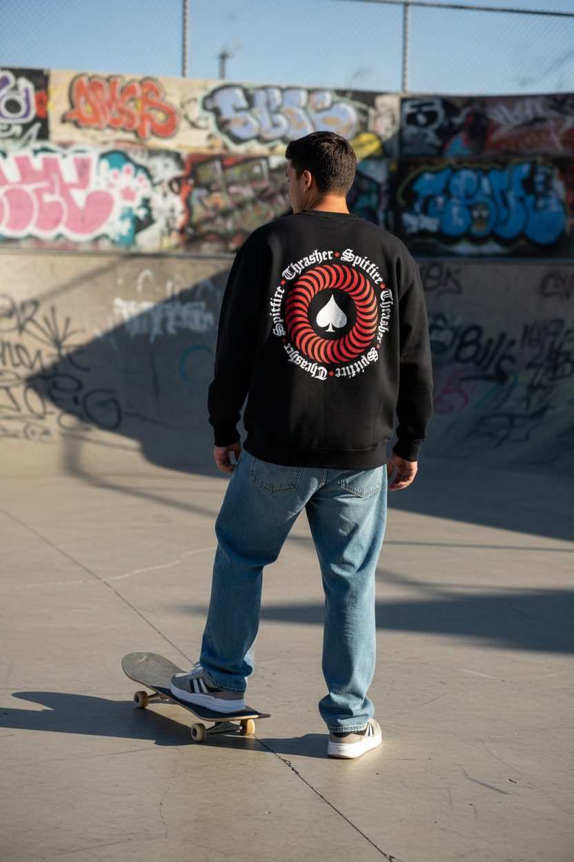 THRASHER x SPITFIRE　クルースウェット　"THE END OATH CREWNECK SWEAT"　(Black)