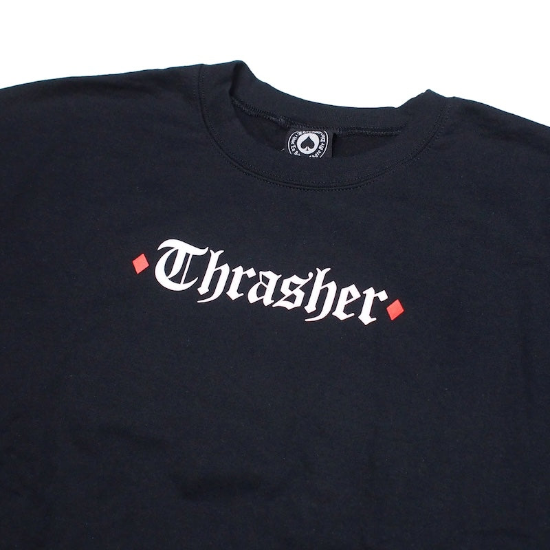 THRASHER x SPITFIRE コラボクルーネックスウェット ブラック 正面 クローズアップ
