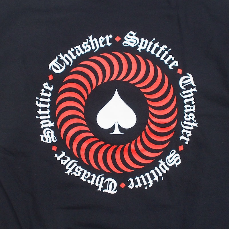 THRASHER x SPITFIRE コラボクルーネックスウェット ブラック 背面 クローズアップ