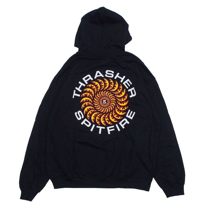 THRASHER x SPITFIRE コラボフードスウェット ブラック 背面