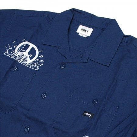 OBEY　S/Sシャツ　"OYSTER WOVEN"　(Navy)