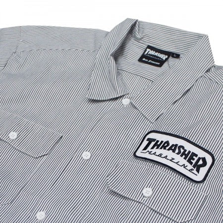 THRASHER　S/Sシャツ　"HOMETOWN PATCH S/S WORK SHIRT"　(Stripe)