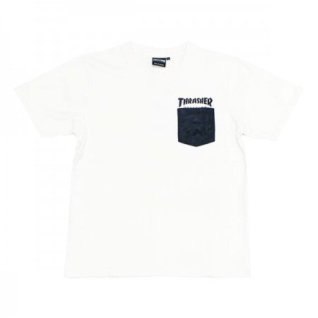 THRASHER　ポケットTシャツ　"HOMETOWN CAMO POCKET TEE"　(White/Navy)