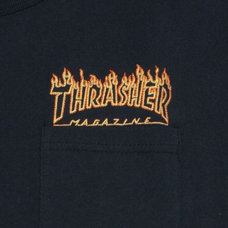 THRASHER　Tシャツ　"FLAME EMB. POCKET TEE"　(Black/Orange)
