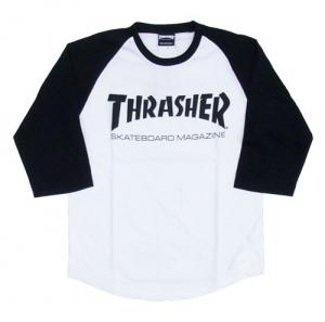 THRASHER　ラグラン3/4Tシャツ　MAG LOGO 7TH TEE　(Wht/Blk/Blk