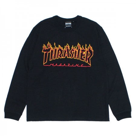 THRASHER　L/STシャツ　"FLAME OUTLINE US COTTON L/S TEE"　(Black/Yellow)