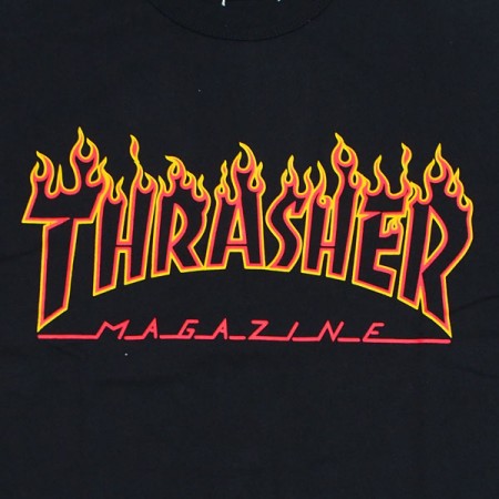 THRASHER　L/STシャツ　"FLAME OUTLINE US COTTON L/S TEE"　(Black/Yellow)