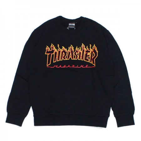 THRASHER　クルースウェット　"FLAME OUTLINE US COTTON CREW SWEAT"　(Black/Yellow)