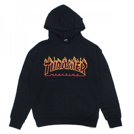THRASHER　パーカ　"FLAME OUTLINE US COTTON HOODIE"　(Black/Yellow)