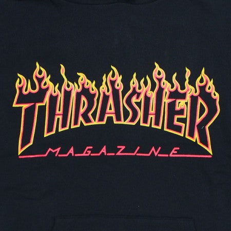 THRASHER　パーカ　"FLAME OUTLINE US COTTON HOODIE"　(Black/Yellow)