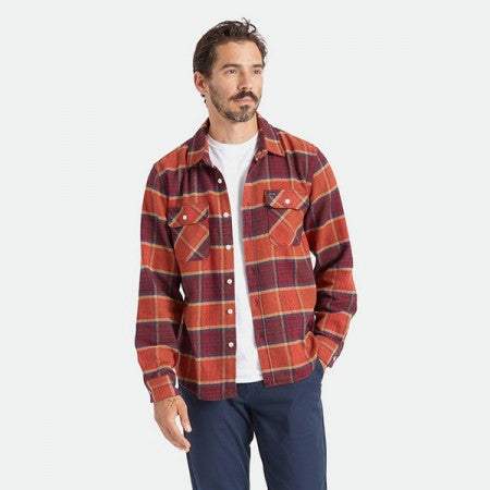 ★30%OFF★ BRIXTON　L/Sシャツ　"BOWERY L/S FLANNEL"　(Mahogany / Burnt Henna / Mars Red)