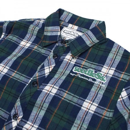 seedleSs　L/Sシャツ　"SD LATEST CHECK NEL SHIRTS"　(Green Check)